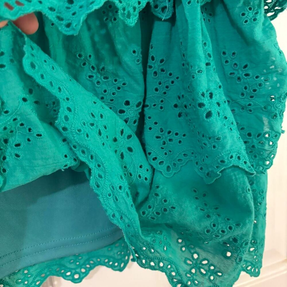 feminine BohoBlu Women's Tiered Eyelet Ruffle Tank Green summer festival - Picture 4 of 6